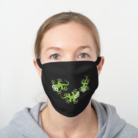 Geckos Cute Cartoon Lizards Black Cotton Face Mask (Worn)