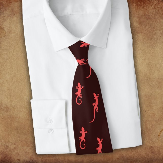 Geckos in red climbing up (on dark) neck tie (Creator Uploaded)
