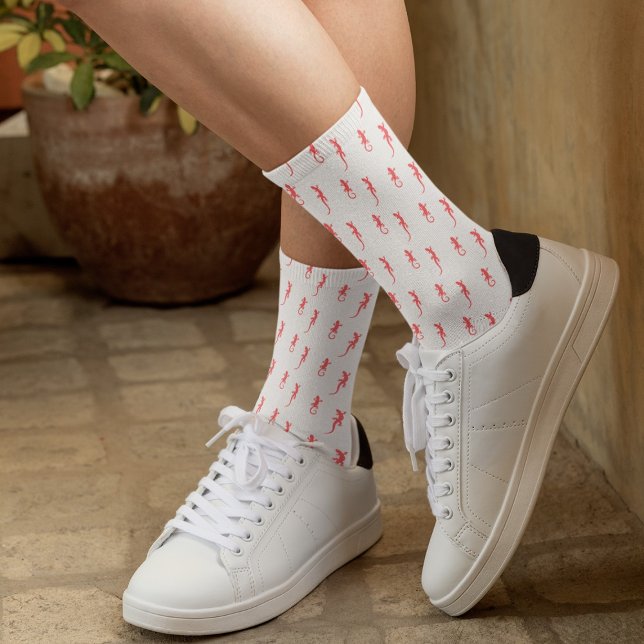 Geckos in red climbing up (on white) socks (Creator Uploaded)