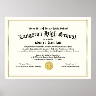 GED General High School Equivalency Diploma Copy Poster