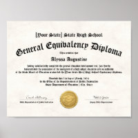 GED General High School Equivalency Diploma Copy