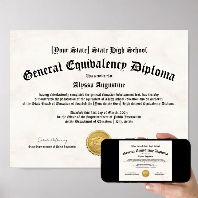 GED General High School Equivalency Diploma Copy Poster Zazzle