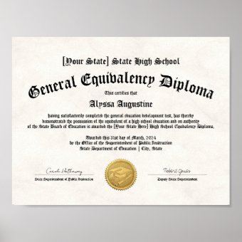 GED General High School Equivalency Diploma Copy Poster | Zazzle