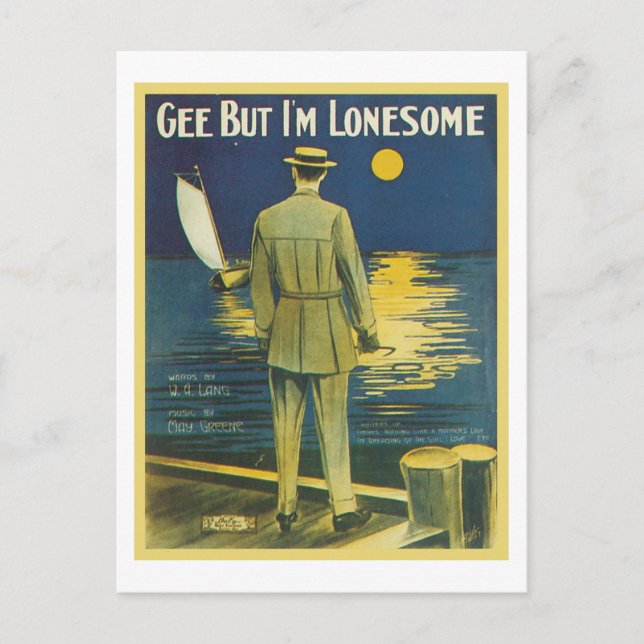 Gee But I'm Lonesome Vintage Songbook Cover Postcard (Front)