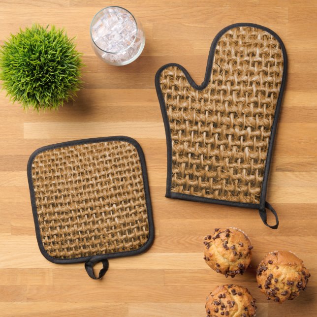 Geebung Burlap Oven Mitt & Pot Holder Set (Top Down)