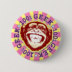 Geek 100% Funny Funky Monkey Badge Button