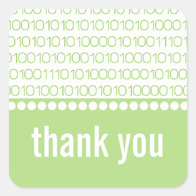 Geek Chic Binary Code Thank You Stickers, Green Square Sticker | Zazzle
