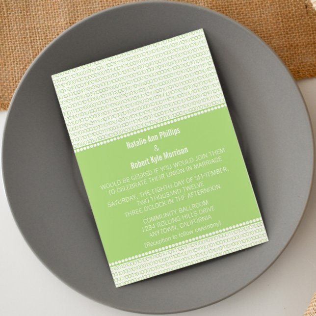 Geek Chic Binary Code Wedding Invitation, Green Invitation (Green Geek Chic Binary Code Wedding Invitation)