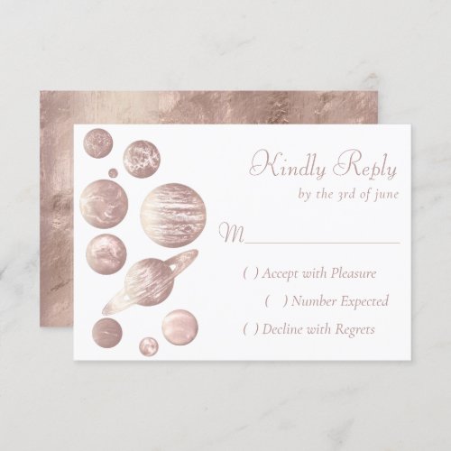 Geek Chic  Minimal Copper Rose Gold Planets RSVP Card