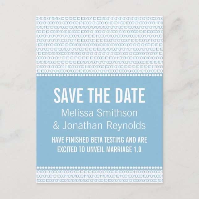 Geek Chic Save the Date Postcard, Blue Announcement Postcard (Front)