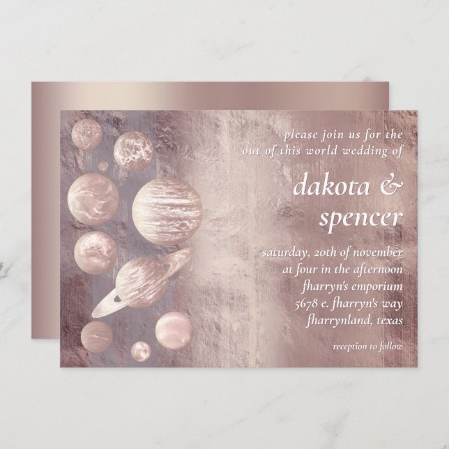 Geek Chic Wedding | Copper Rose Gold Solar System Invitation (Front/Back)