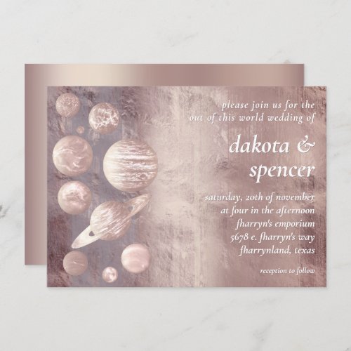 Geek Chic Wedding  Copper Rose Gold Solar System Invitation