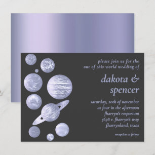 Geek Chic Wedding   Dusty Lavender Purple Planets Invitation