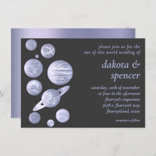 Geek Chic Wedding  Dusty Lavender Purple Planets Invitation