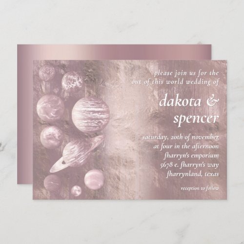 Geek Chic Wedding  Dusty Mauve Blush Pink Planets Invitation