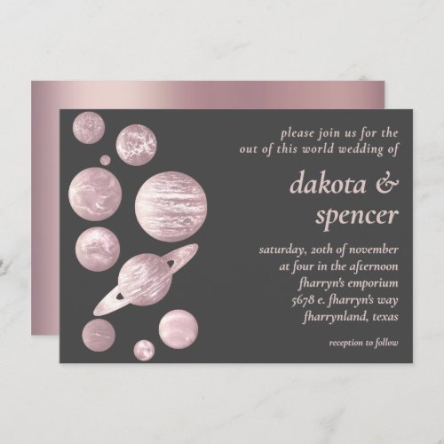 Geek Chic Wedding  Mauve Pink Gray Solar System Invitation