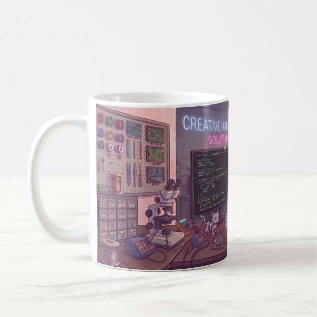 Geek Coding Cat Mug – Cute Programmer Coffee Cup f (Left)
