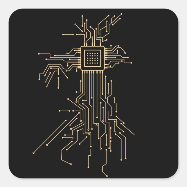 Geek Computer Processor Illustration Square Sticker (Front)