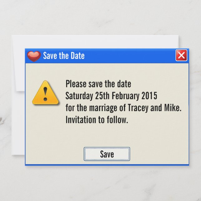 Geek Error Message Save the Date Invitation (Front)
