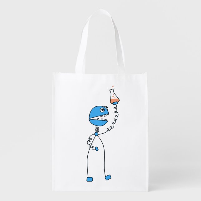 Geek Funny Cartoon Robot Chemistry Grocery Bag (Front)