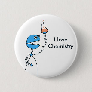 Geek Funny Cartoon Robot Love Chemistry Button