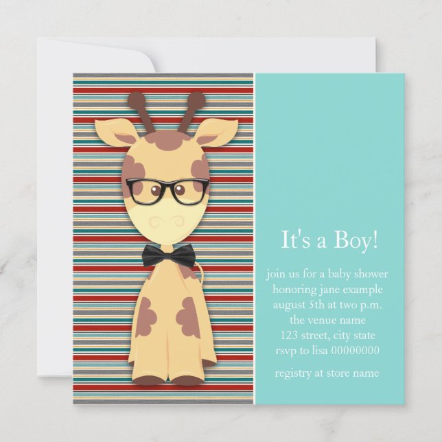 Geek Giraffe Baby Boy Shower Invitation (Front)