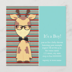 Geek Giraffe Baby Boy Shower Invitation