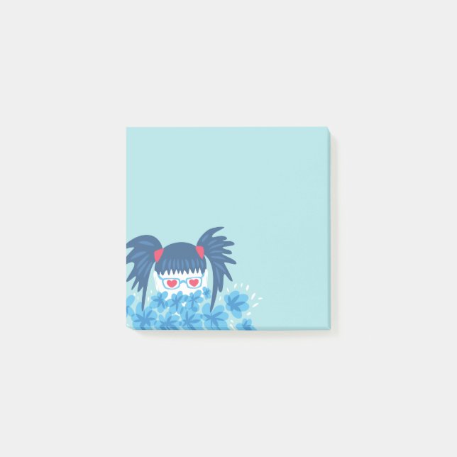 Geek Girl With Heart Shaped Eyes And Blue Flowers Post-it Notes (Front)