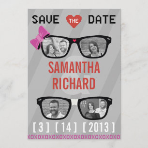 Geek Glasses & Hearts Wedding Save the Date
