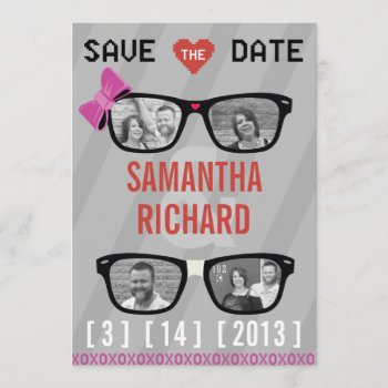 Geek Glasses  & Hearts Wedding Save The Date by oddlotpaperie at Zazzle