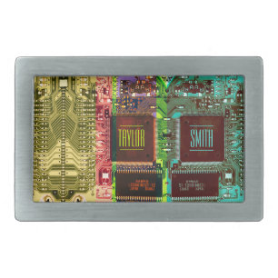 Geek & Glitch printed circuit board robotic Name Belt Buckle