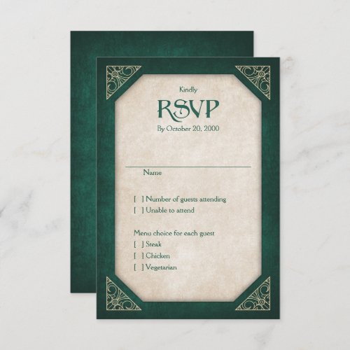 Geek Green Library Book Literary Wedding RSVP Card
