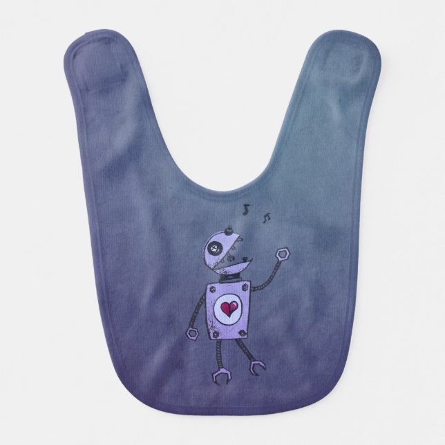 Geek Grunge Happy Singing Retro Robot Baby Bib (Front)
