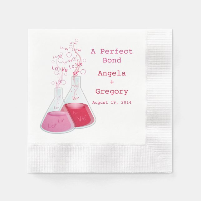Geek Heart Chemistry Offbeat Personalized Wedding Paper Napkins (Front)