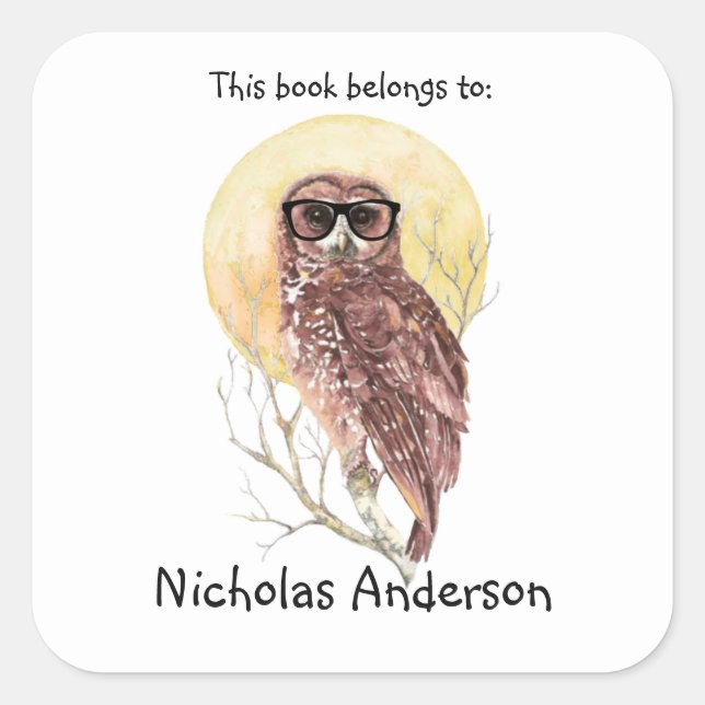 Geek Hipster Owl in Glasses Cool Bookplate (Front)