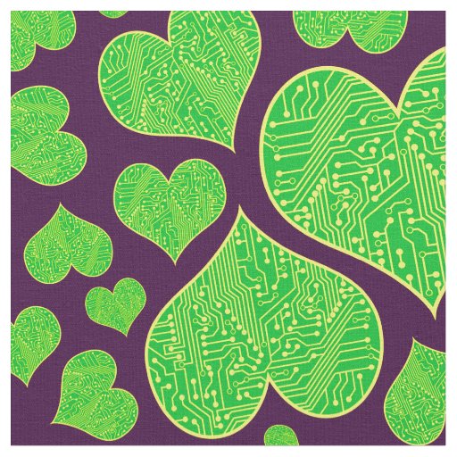 Geek Love Green Circuit Board Heart Pattern Fabric