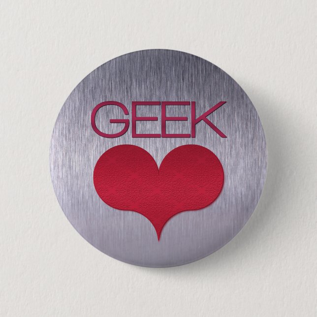 Geek Love (Heart) Button, Dark Pink Pinback Button (Front)