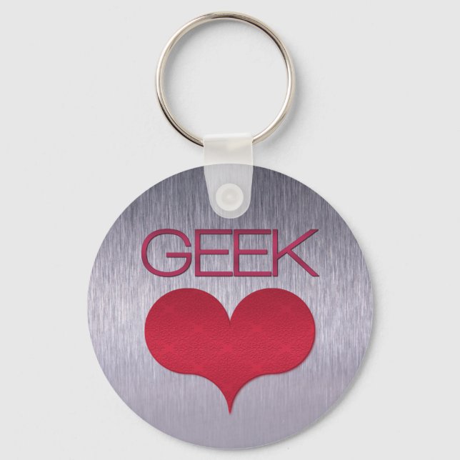 Geek Love (Heart) Keychain, Dark Pink Keychain (Front)