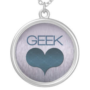 Geek Love (Heart) Necklace, Dark Blue Silver Plated Necklace