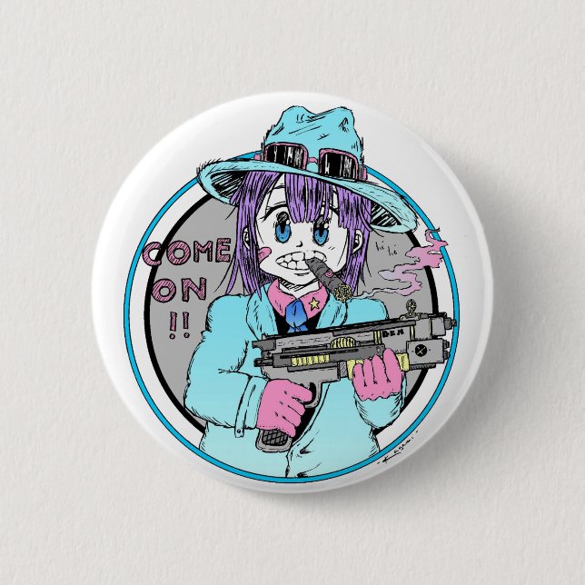 Geek manga gun girl button (Front)