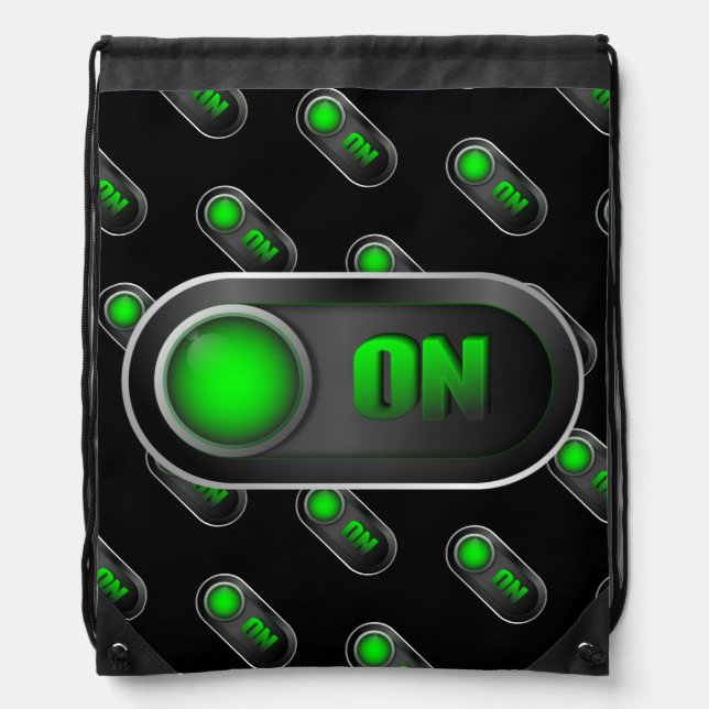 geek on off gaming mode button 3d loading push  drawstring bag (Front)