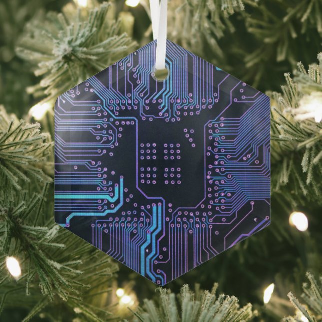 Geek Out Nerd PCB Blue Electronic Circuit Board  Glass Ornament (Insitu)