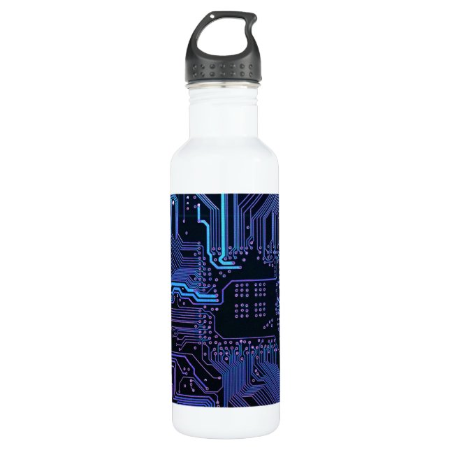Geek Out Nerd PCB Blue Electronic Circuit Board  Stainless Steel Water Bottle (Front)