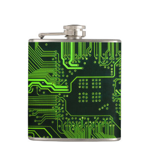 Geek Out Nerd PCB Green Electronic Circuit Board  Hip Flask