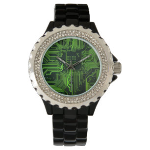Geek Out Nerd PCB Green Electronic Circuit Board  Watch