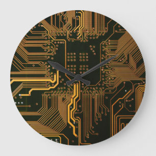 Geek Out Nerd PCB Orange Electronic Circuit Board  Large Clock
