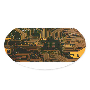 Geek Out Nerd PCB Orange Electronic Circuit Board  Oval Sticker