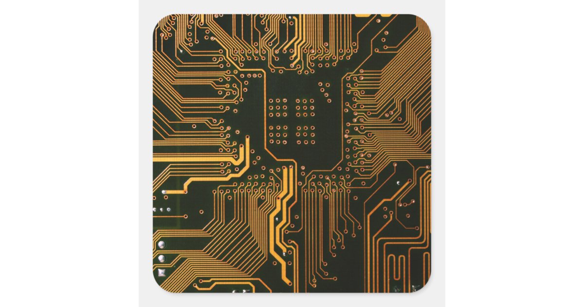 Geek Out Nerd PCB Orange Electronic Circuit Board Square Sticker | Zazzle