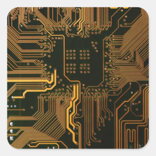 Geek Out Nerd PCB Orange Electronic Circuit Board  Square Sticker