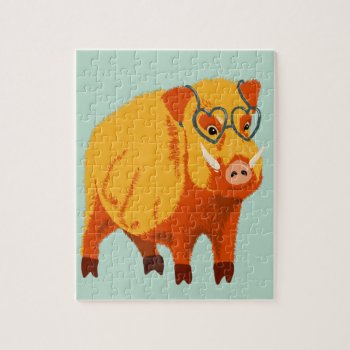 Geek Pig Funny Boar Wild Animal Jigsaw Puzzle by borianag at Zazzle